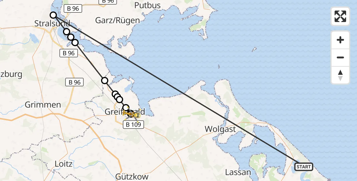 Flugroute Rettungshubschrauber Heringsdorf - Greifswald Hospital, 30 Juli 2026, 17:09