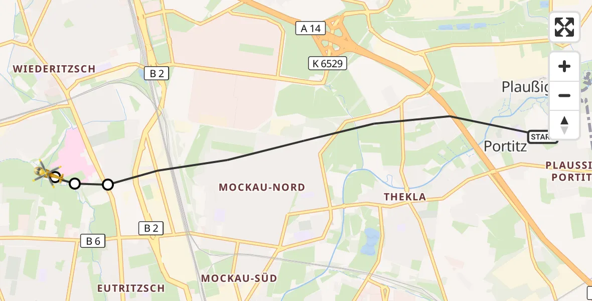 Flugroute Rettungshubschrauber Leipzig - Sankt Georg Hospital Leipzig Reserve, 30 Juli 2026, 17:31