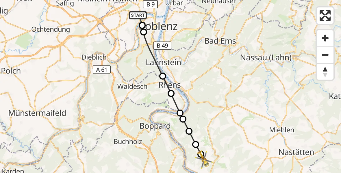 Flugroute Rettungshubschrauber Koblenz - Prath, 30 Juli 2026, 17:36