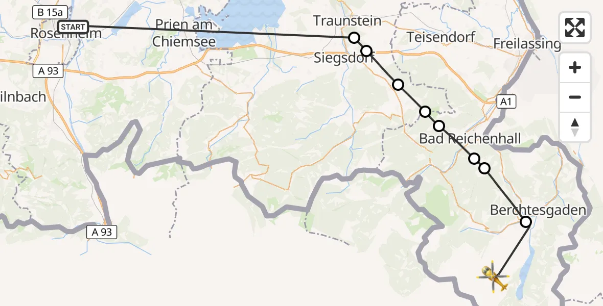 Flugroute Rettungshubschrauber Stephanskirchen - Schönau a.Königssee, 30 Juli 2026, 17:49