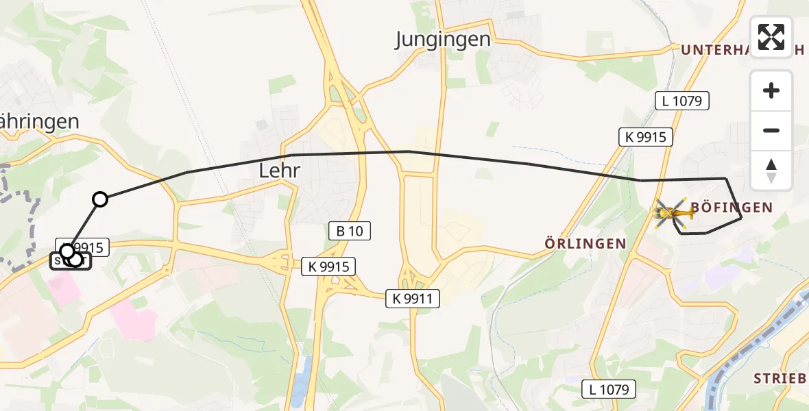 Flugroute Rettungshubschrauber Ulm Military Hospital Emergency - Ulm, 30 Juli 2026, 17:52
