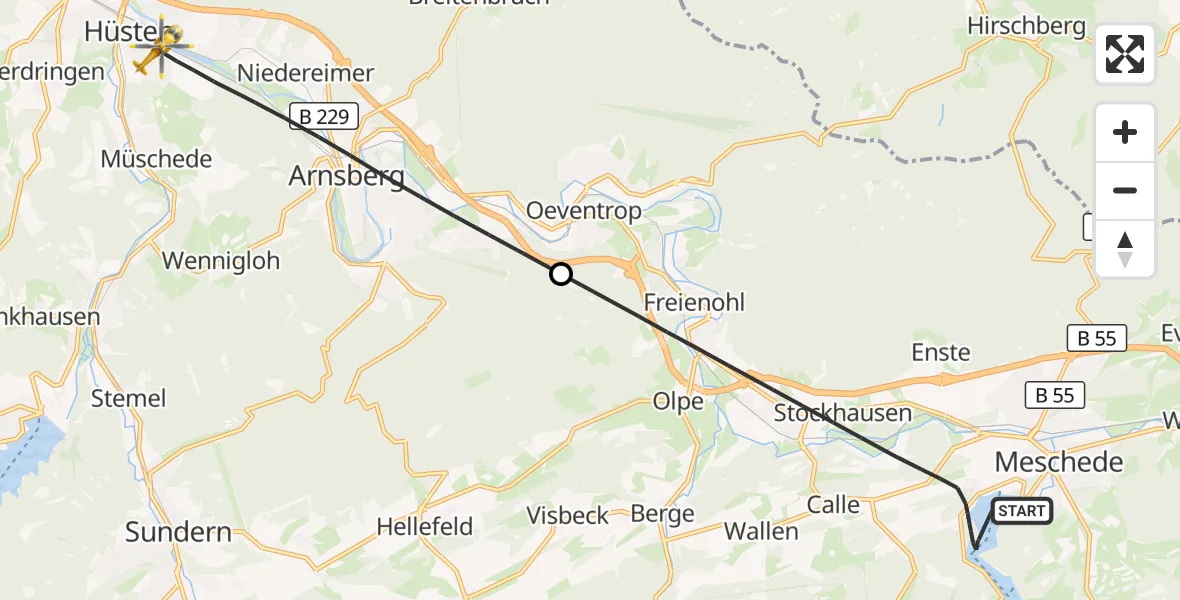 Flugroute Rettungshubschrauber Meschede - Arnsberg, 30 Juli 2026, 17:53
