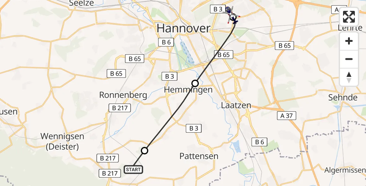 Flugroute Polizeihubschrauber Springe - Hannover Luftrettung Hubschrauberlandeplatz (Christoph 4), 30 Juli 2026, 18:09