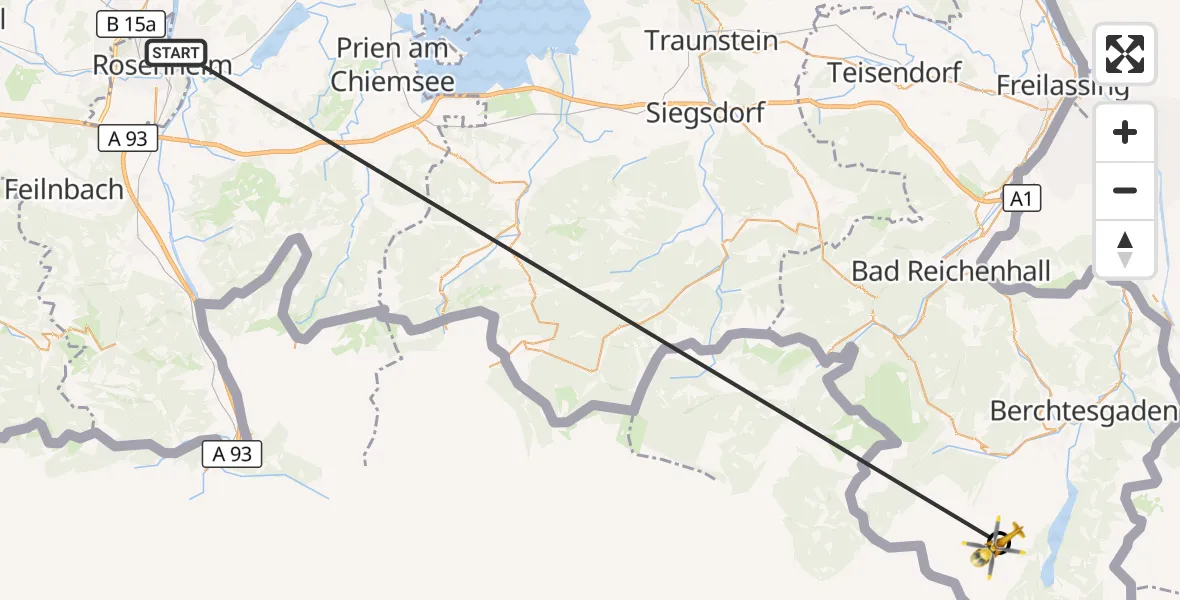 Flugroute Rettungshubschrauber Stephanskirchen - Schönau a.Königssee, 30 Juli 2026, 18:12