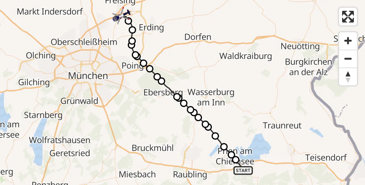 Flugroute Polizeihubschrauber Bernau a.Chiemsee - München Flughafen, 30 Juli 2026, 18:14
