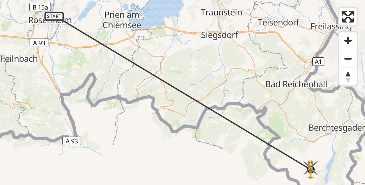 Flugroute Rettungshubschrauber Stephanskirchen - Schönau a.Königssee, 30 Juli 2026, 18:19