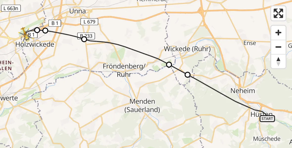 Flugroute Rettungshubschrauber Arnsberg - Dortmund Flughafen, 30 Juli 2026, 18:29