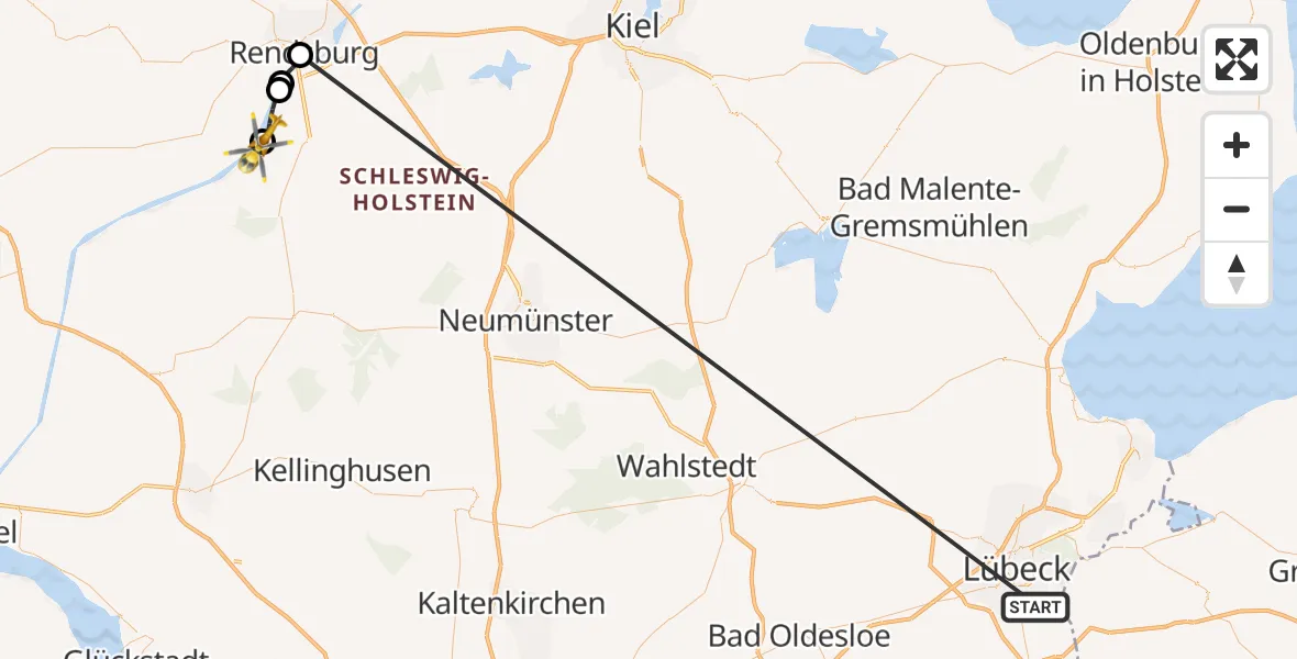 Flugroute Ambulanzhubschrauber Lübeck - Hörsten, 30 Juli 2026, 18:40
