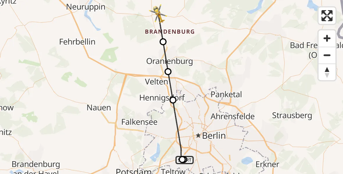 Flugroute Rettungshubschrauber Charité Clinic Benjamin Franklin Campus - Löwenberger Land, 30 Juli 2026, 18:51