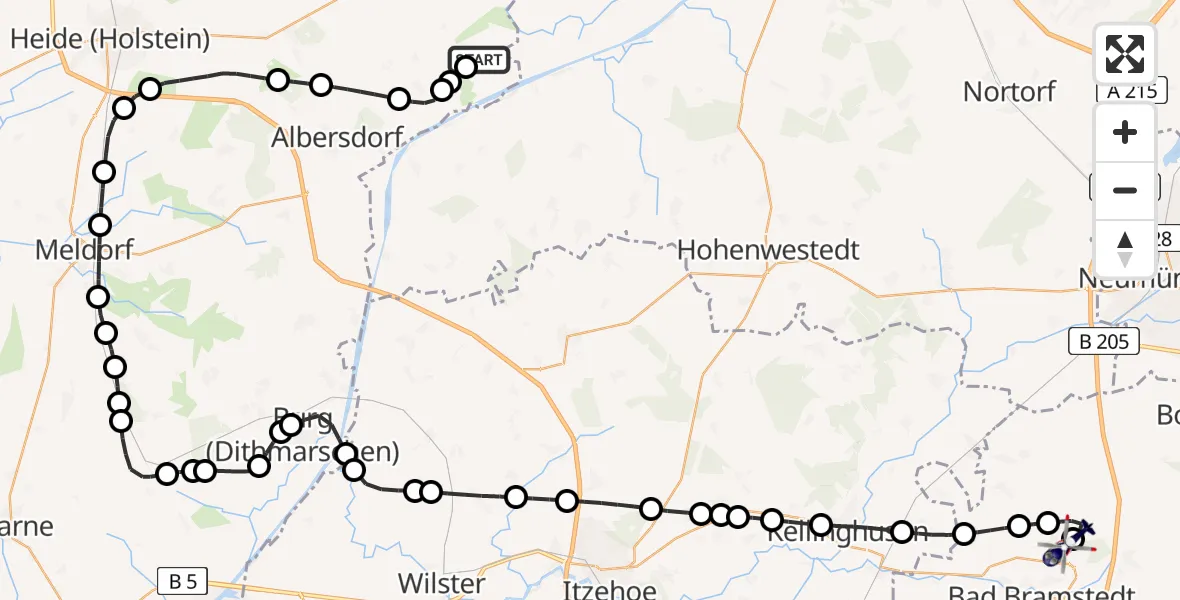 Flugroute Polizeihubschrauber Osterrade - Bad Bramstedt Hubschrauberlandeplatz, 30 Juli 2026, 19:01