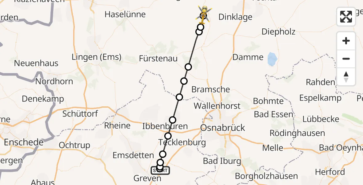 Flugroute Ambulanzhubschrauber Christoph  Westfalen-ADAC - Quakenbrück, 30 Juli 2026, 19:02