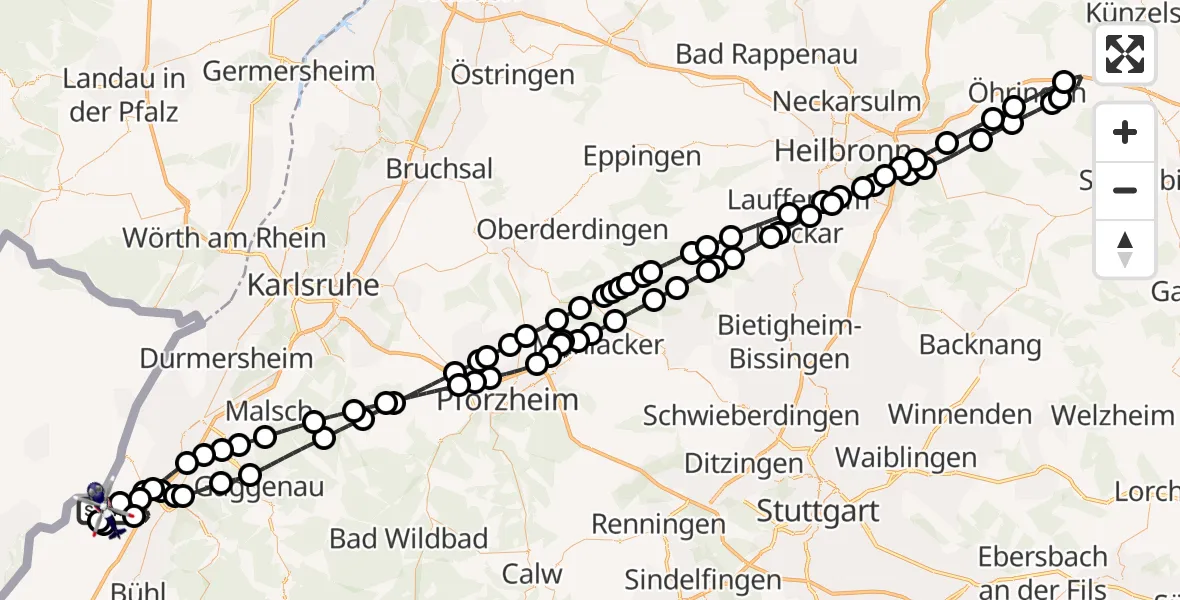 Flugroute Polizeihubschrauber Karlsruhe Baden-Baden Flughafen - Karlsruhe Baden-Baden Flughafen, 30 Juli 2026, 19:05