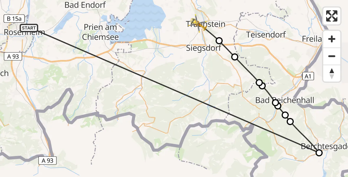 Flugroute Rettungshubschrauber Stephanskirchen - Traunstein, 30 Juli 2026, 19:11