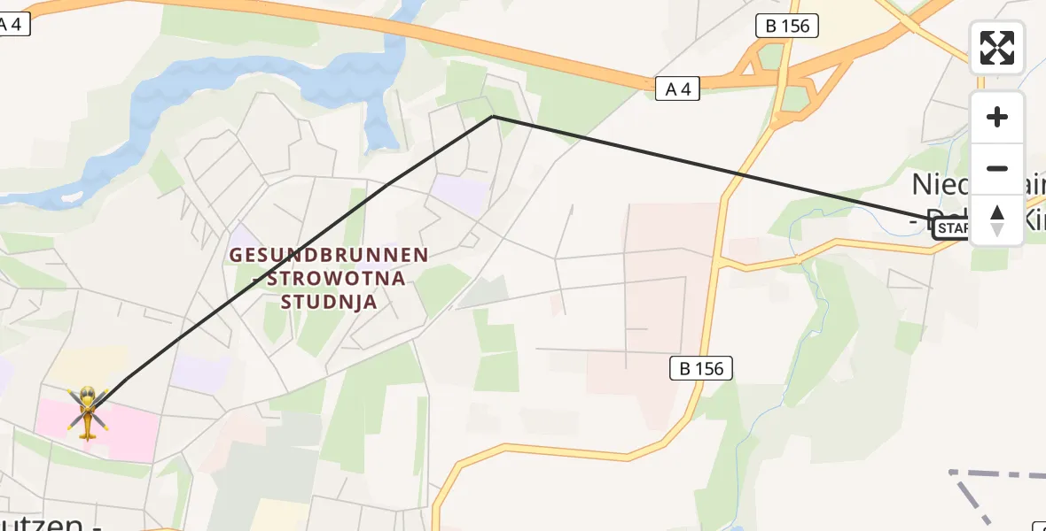Flugroute Rettungshubschrauber Bautzen - Bautzen, 30 Juli 2026, 19:16
