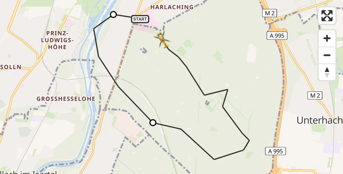 Flugroute Rettungshubschrauber ADAC Air Rescue Center Hubschrauberlandeplatz (Christoph 1) - ADAC Air Rescue Center Hubschrauberlandeplatz (Christoph 1), 30 Juli 2026, 20:05