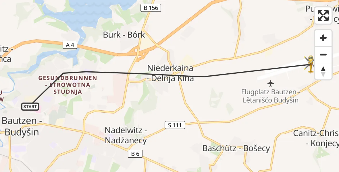 Flugroute Rettungshubschrauber Bautzen - Bautzen Flugplatz, 30 Juli 2026, 20:14