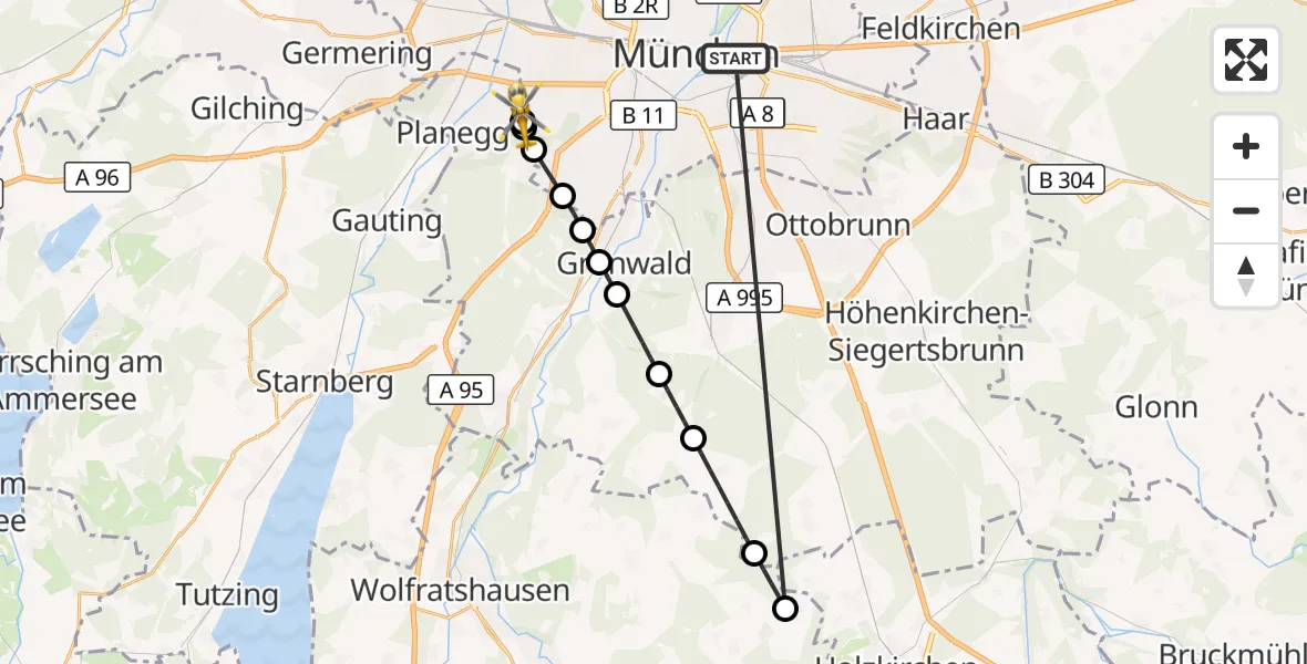 Flugroute Rettungshubschrauber Rechts der Isar University Hospital - DRF Air Rescue München Hubschrauberlandeplatz, 30 Juli 2026, 20:33