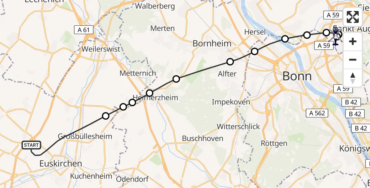 Flugroute Polizeihubschrauber Euskirchen - Sankt Augustin, 30 Juli 2026, 20:43