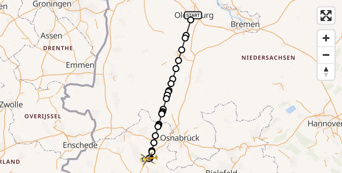 Flugroute Ambulanzhubschrauber Oldenburg (Oldb) - Christoph  Westfalen-ADAC, 30 Juli 2026, 20:47