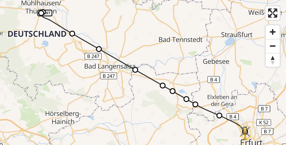 Flugroute Ambulanzhubschrauber Hufeland Hospital - Helios Clinic Erfurt, 30 Juli 2026, 21:43