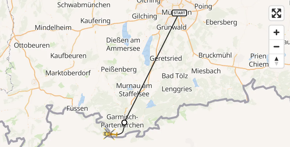 Flugroute Rettungshubschrauber Rechts der Isar University Hospital - Garmisch-Partenkirchen, 30 Juli 2026, 23:11