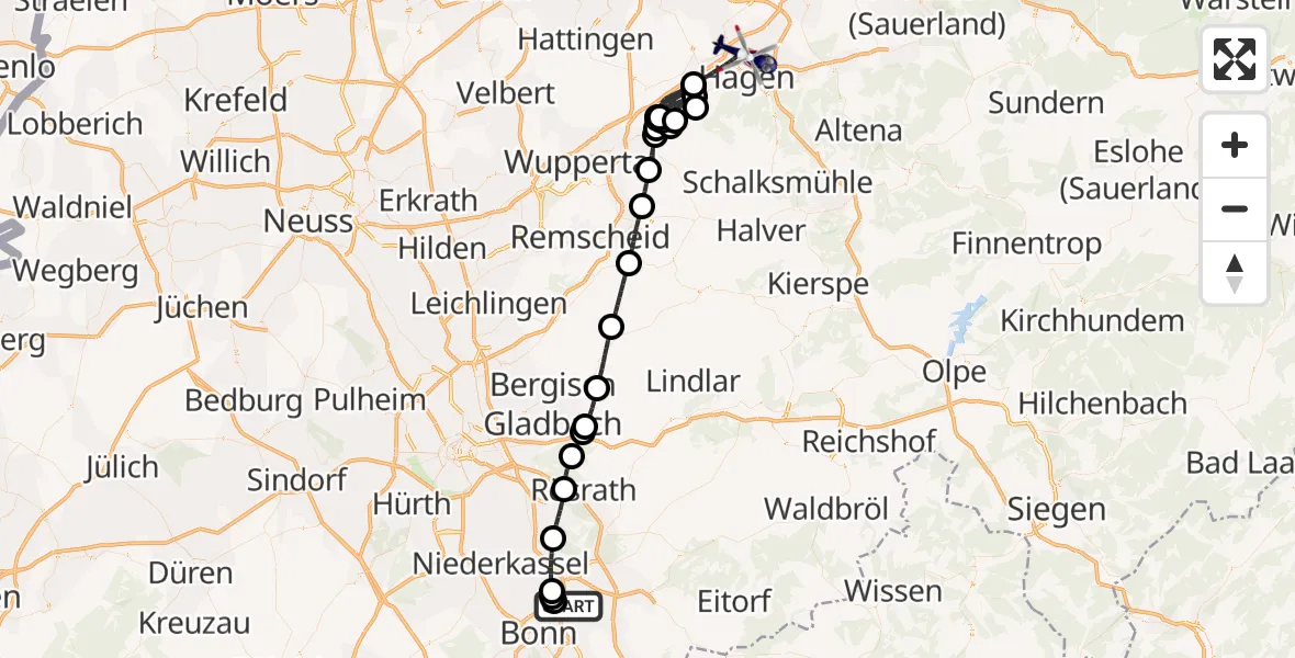 Flugroute Polizeihubschrauber Sankt Augustin - Hagen, 30 Juli 2026, 23:51