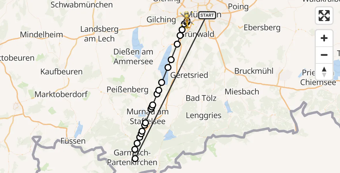 Flugroute Rettungshubschrauber Rechts der Isar University Hospital - DRF Air Rescue München Hubschrauberlandeplatz, 31 Juli 2026, 00:15