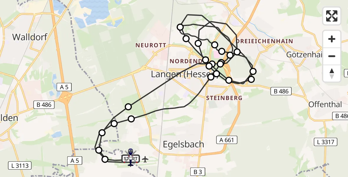 Flugroute Polizeihubschrauber Flughafen Frankfurt-Egelsbach - Flughafen Frankfurt-Egelsbach, 31 Juli 2026, 00:33