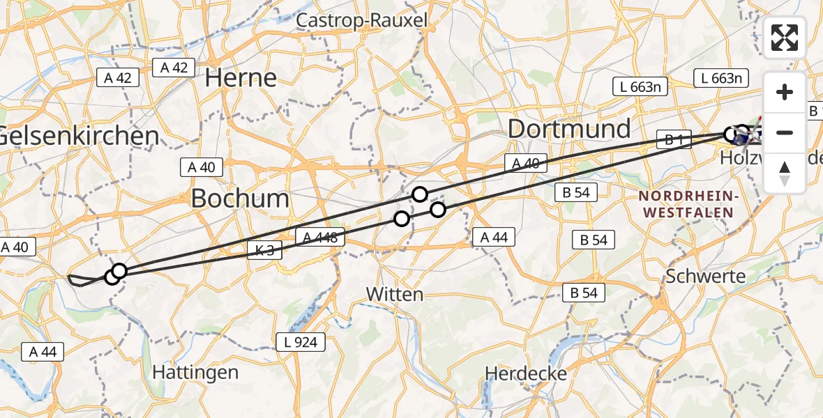 Flugroute Polizeihubschrauber Dortmund Flughafen - Dortmund Flughafen, 31 Juli 2026, 01:01