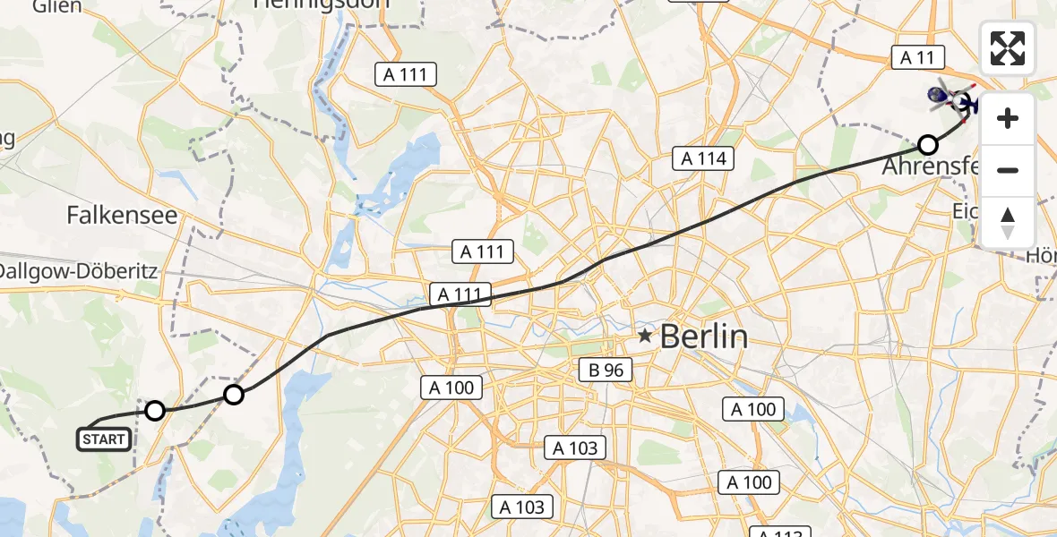 Flugroute Polizeihubschrauber Dallgow-Döberitz - Ahrensfelde Hubschrauberlandeplatz, 31 Juli 2026, 01:36