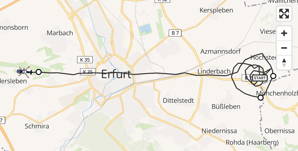 Flugroute Polizeihubschrauber Erfurt - Erfurt-Weimar Flughafen, 31 Juli 2026, 01:54