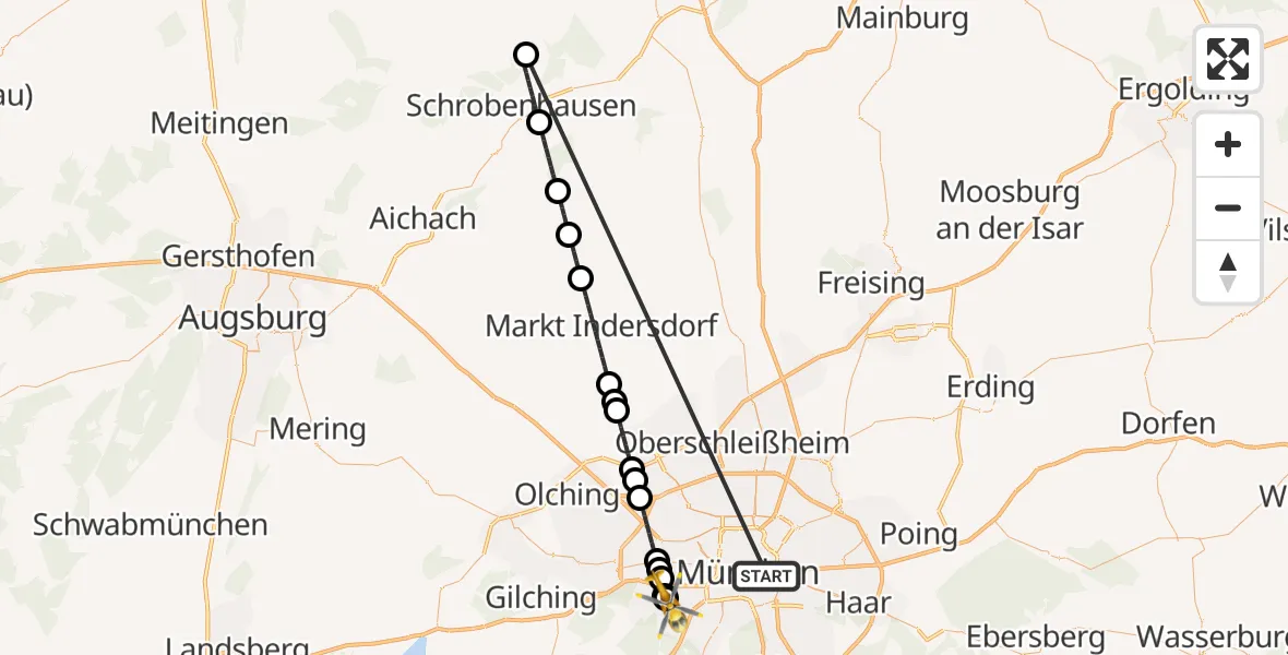 Flugroute Rettungshubschrauber Rechts der Isar University Hospital - DRF Air Rescue München Hubschrauberlandeplatz, 31 Juli 2026, 03:21