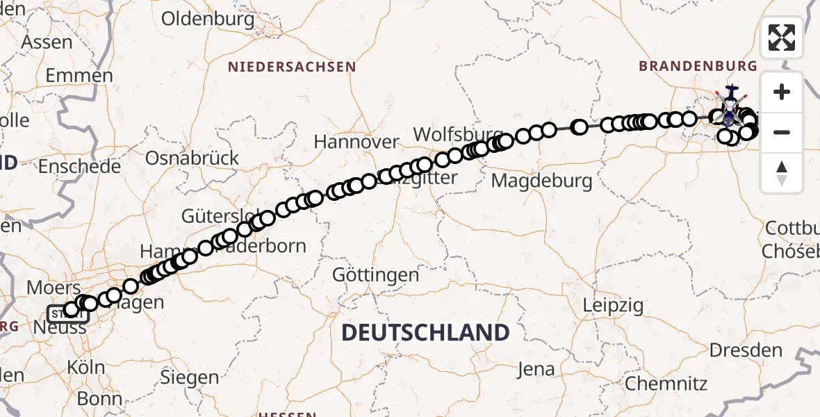 Flugroute Polizeihubschrauber Düsseldorf Flughafen - Ahrensfelde Hubschrauberlandeplatz, 31 Juli 2026, 03:41