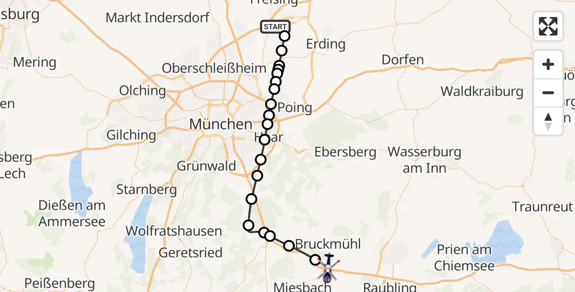 Flugroute Polizeihubschrauber München Flughafen - Irschenberg, 31 Juli 2026, 04:18