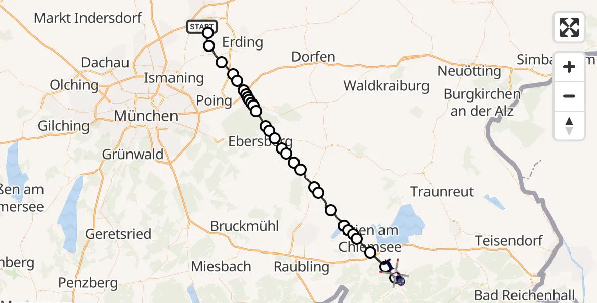 Flugroute Polizeihubschrauber München Flughafen - Grassau, 31 Juli 2026, 04:30