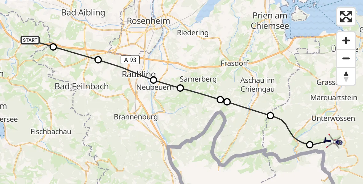 Flugroute Polizeihubschrauber Irschenberg - Unterwössen, 31 Juli 2026, 04:46