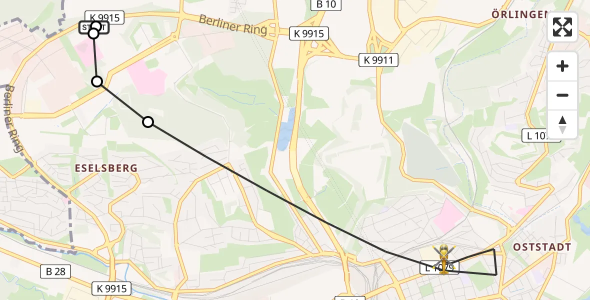 Flugroute Rettungshubschrauber Ulm Military Hospital Emergency - Ulm, 31 Juli 2026, 05:34