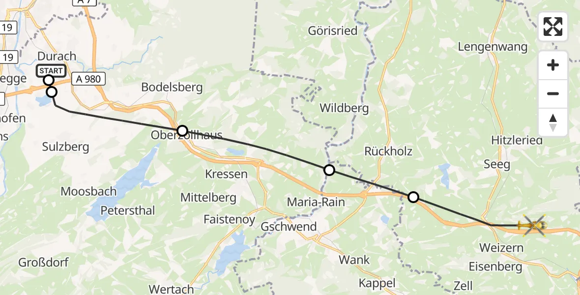 Flugroute Rettungshubschrauber Kempten-Durach Flugplatz - Seeg, 31 Juli 2026, 05:47