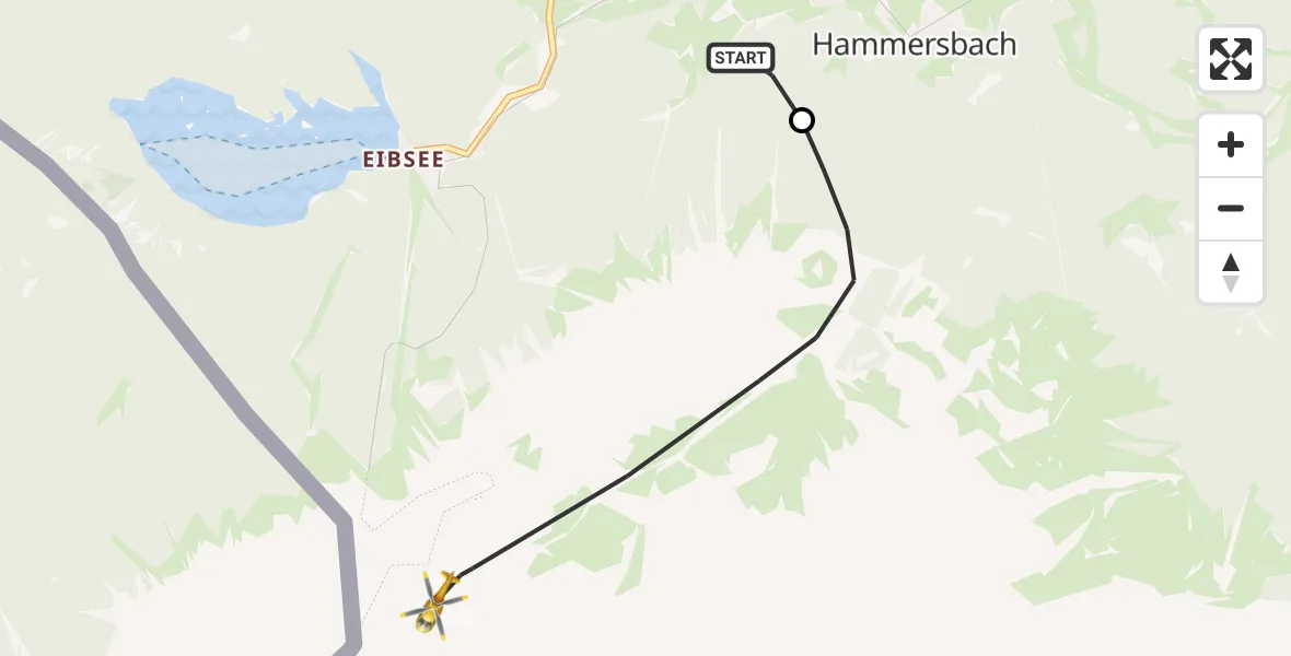 Flugroute Rettungshubschrauber Brandweg Hubschrauberlandeplatz - Grainau, 31 Juli 2026, 05:49