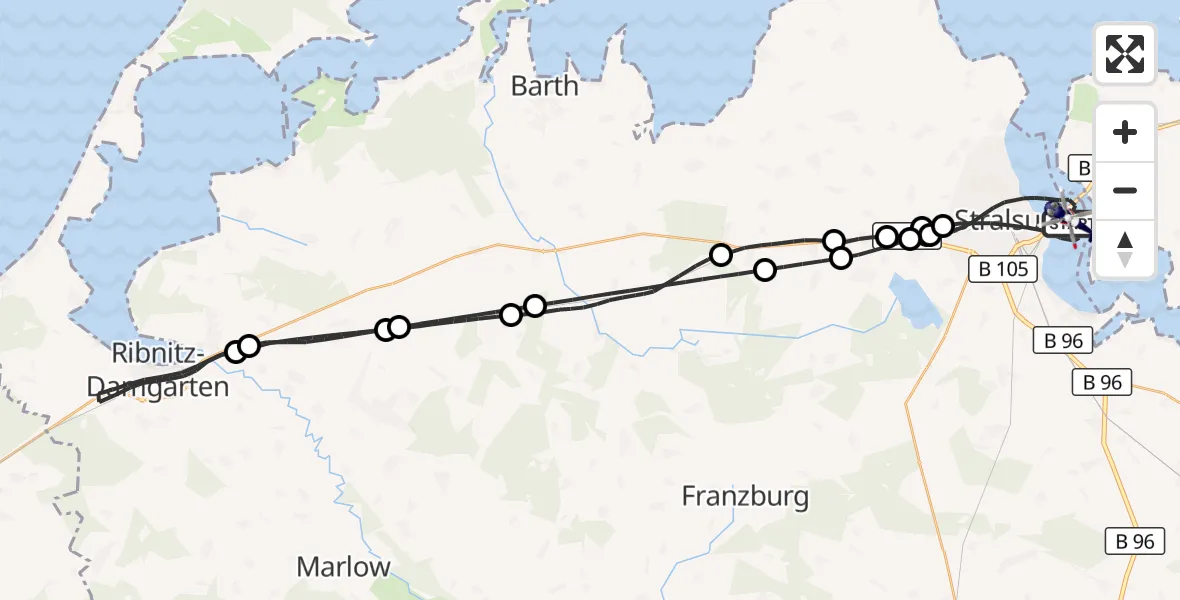 Flugroute Polizeihubschrauber Stralsund - Stralsund, 31 Juli 2026, 05:56