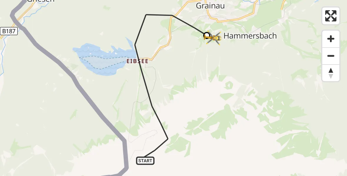 Flugroute Rettungshubschrauber Grainau - Brandweg Hubschrauberlandeplatz, 31 Juli 2026, 05:58