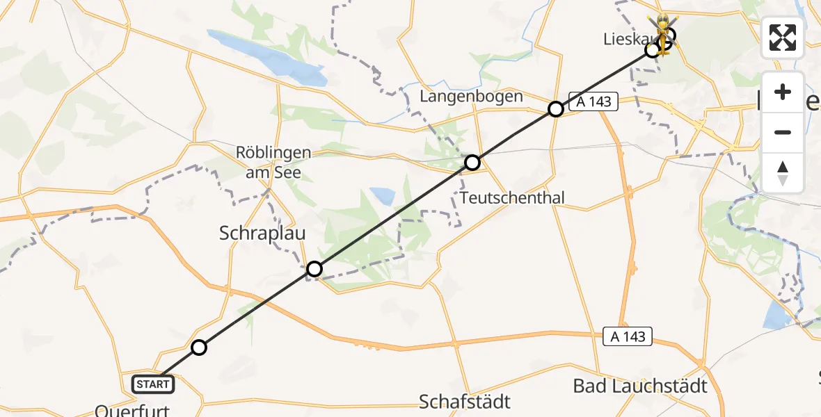 Flugroute Rettungshubschrauber Querfurt - Martha-Maria Halle-Dölau Hospital, 31 Juli 2026, 06:10