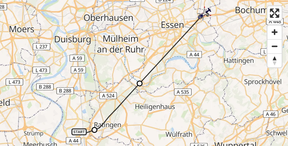 Flugroute Polizeihubschrauber Düsseldorf Flughafen - Essen, 31 Juli 2026, 06:25