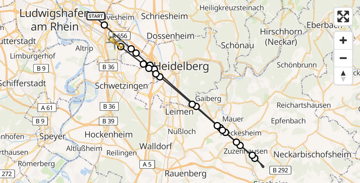 Flugroute Rettungshubschrauber Mannheim-City Flughafen - Mannheim, 31 Juli 2026, 06:41