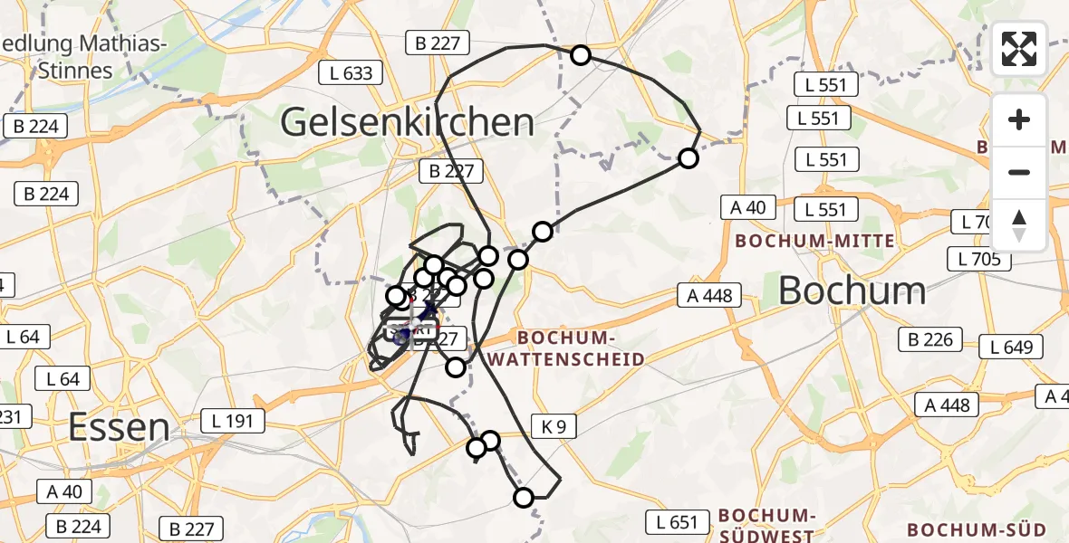 Flugroute Polizeihubschrauber Essen - Essen, 31 Juli 2026, 06:45