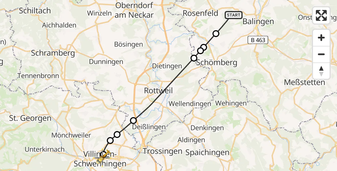 Flugroute Ambulanzhubschrauber Geislingen - DRF Air Rescue Station Villingen-Schwenningen Hubschrauberlandeplatz (Christoph 11), 31 Juli 2026, 06:46