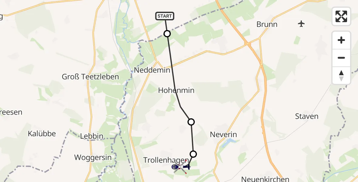 Flugroute Polizeihubschrauber Altentreptow - Neubrandenburg Trollenhagen Flughafen, 31 Juli 2026, 06:52
