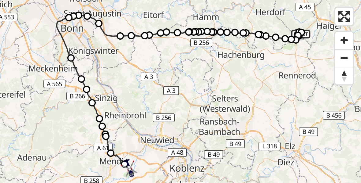 Flugroute Polizeihubschrauber Burbach - Kruft, 31 Juli 2026, 07:15