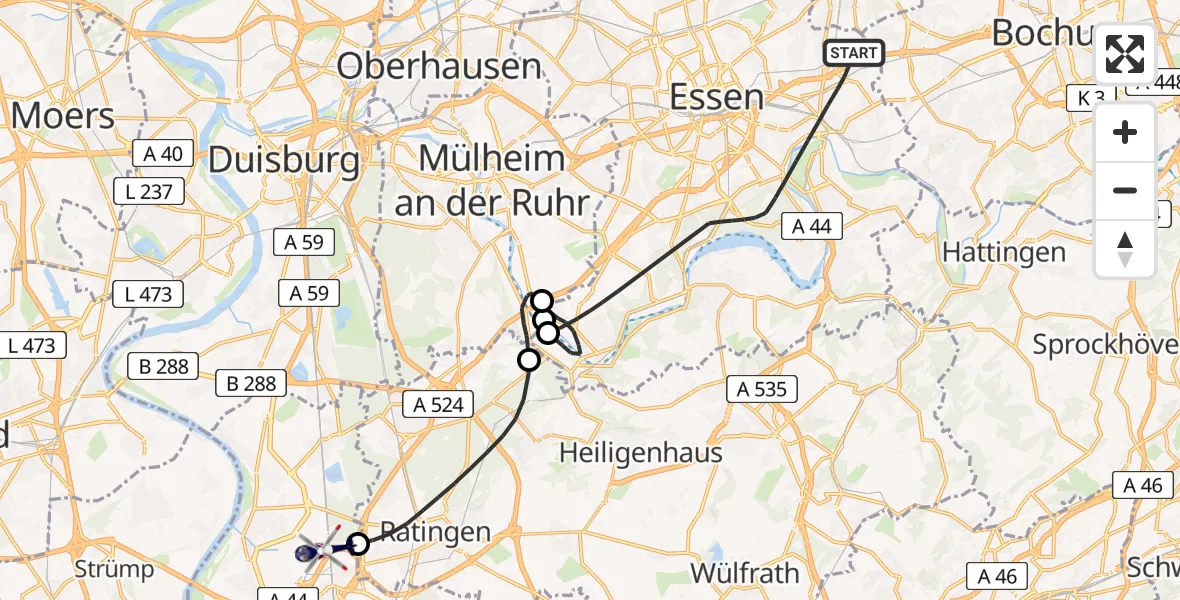 Flugroute Polizeihubschrauber Essen - Düsseldorf Flughafen, 31 Juli 2026, 07:29