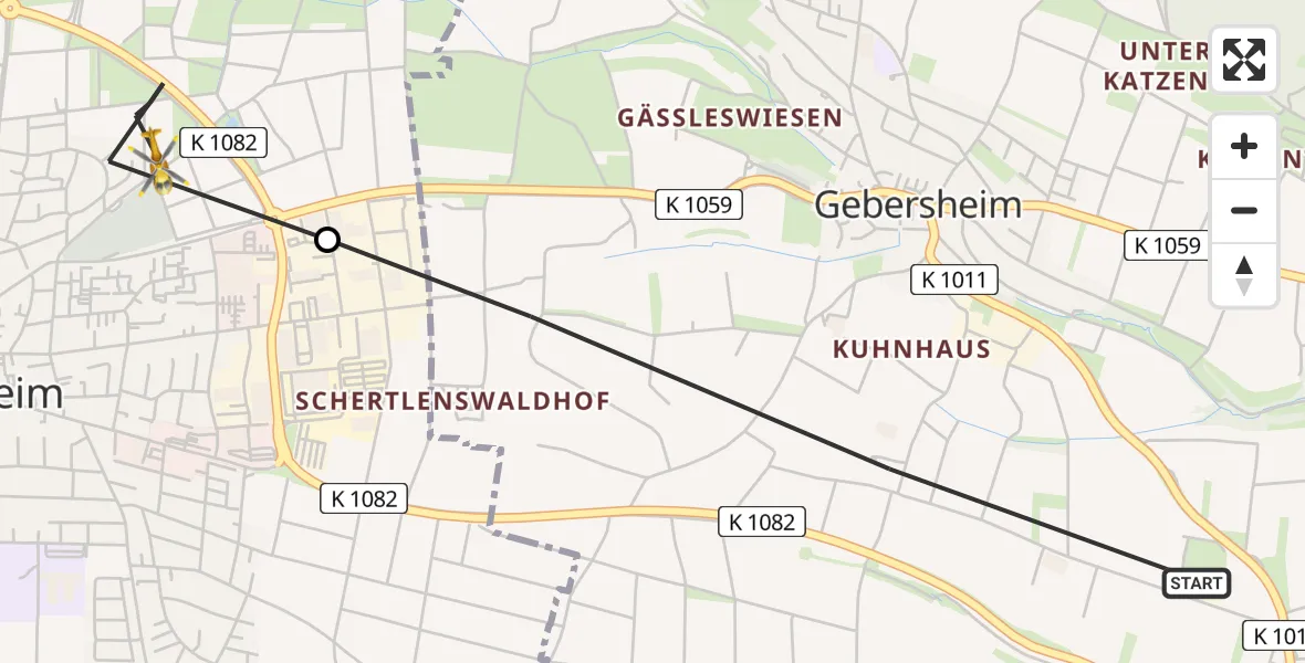 Flugroute Rettungshubschrauber Leonberg - Rutesheim, 31 Juli 2026, 07:35